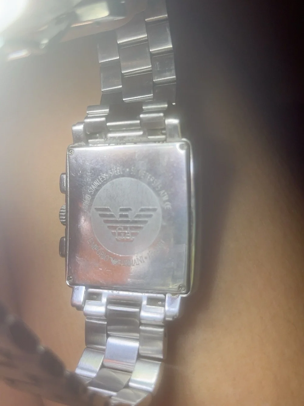 Emporio Armani Silver Bracelet Watch with Black Square Dial